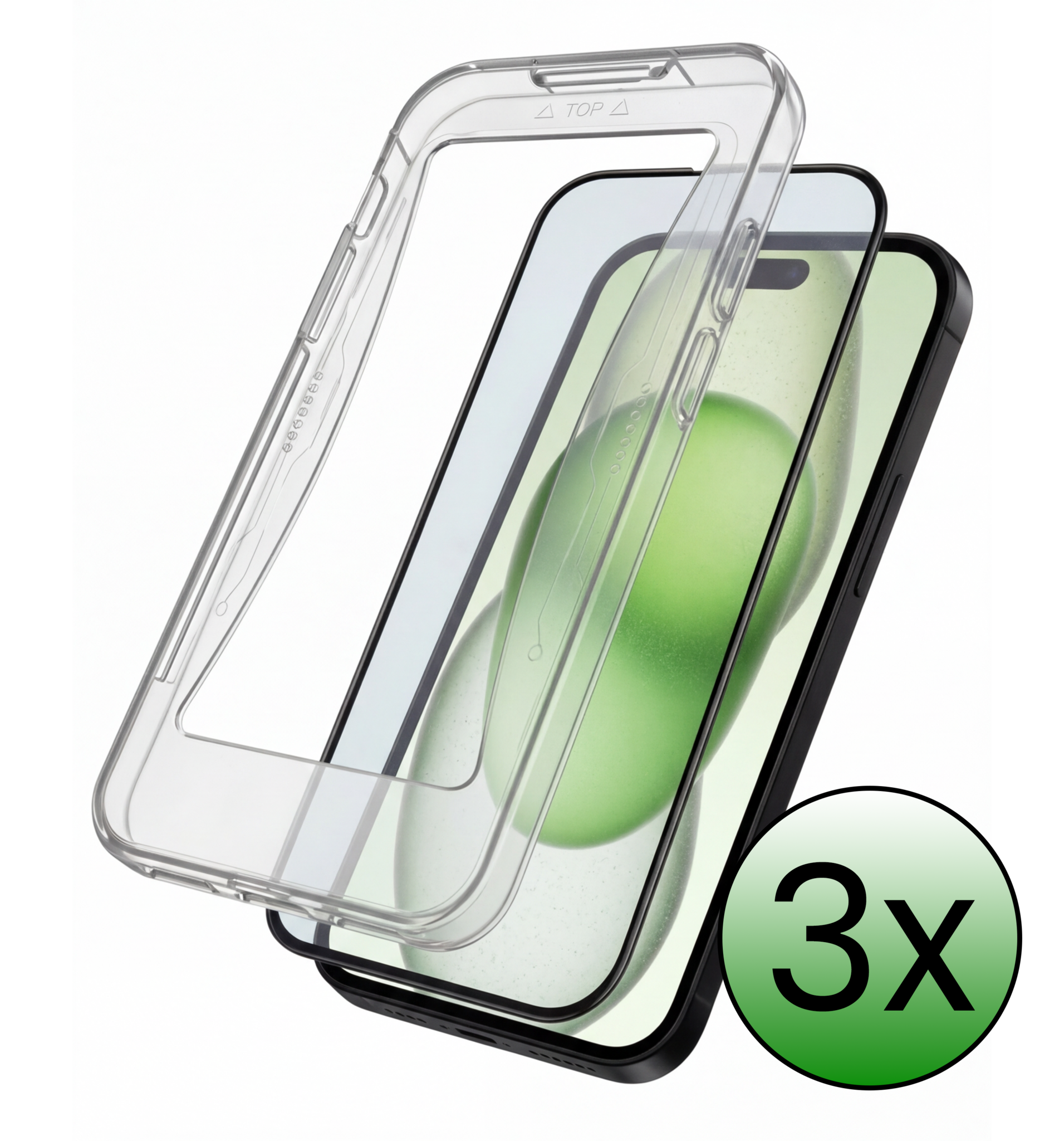 BASEY. Screenprotector Geschikt voor iPhone 15 Plus Screenprotector Met Montage Frame Beschermglas Flexibel Full Cover - Screenprotector Geschikt voor iPhone 15 Plus Screen Protector Met Installatie Kit Full Cover - 3 Stuks