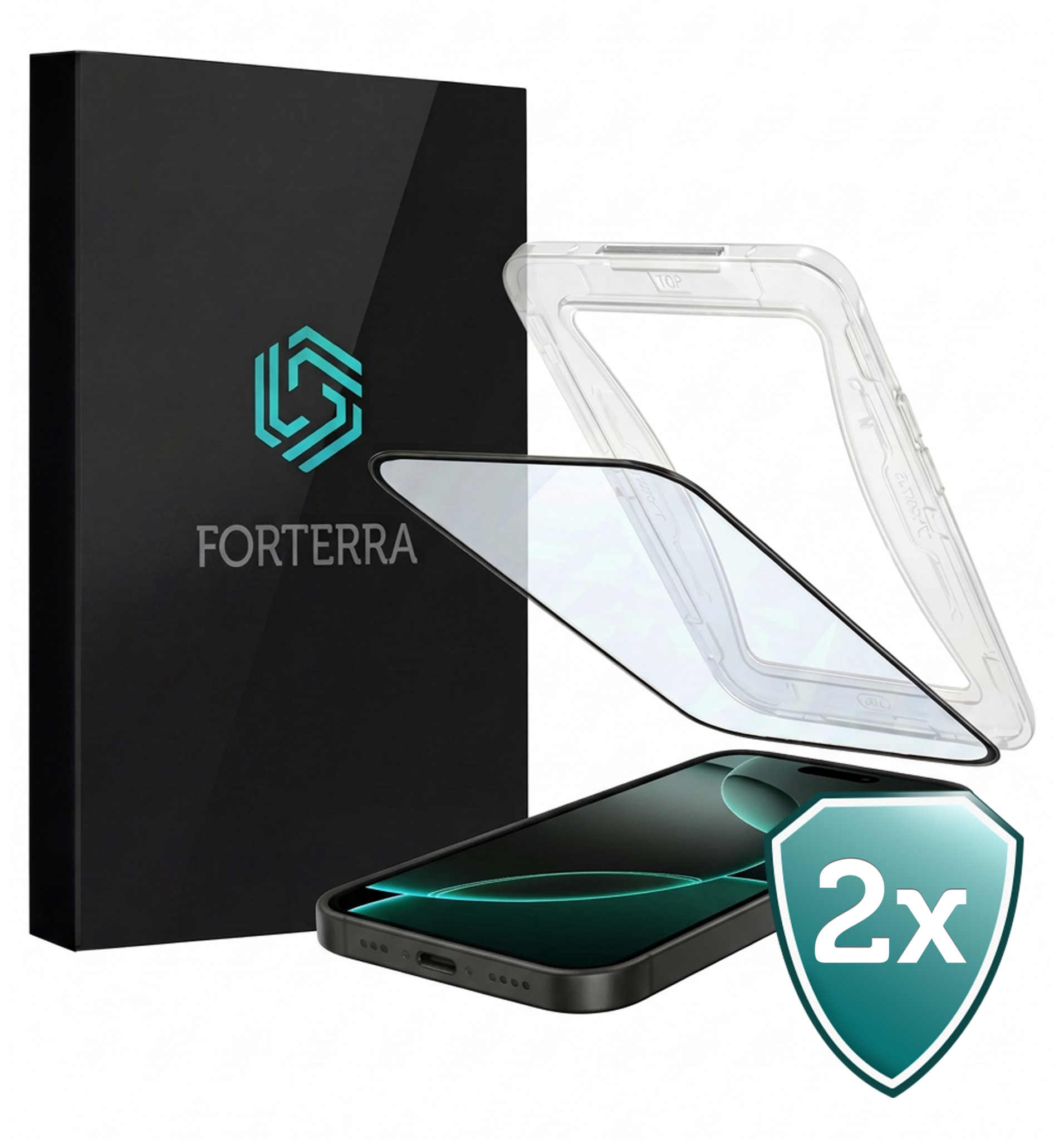 Forterra Screenprotector Geschikt voor iPhone 16 Pro Max Screenprotector Met Installatie Kit Flexibel Hybrid Full Cover - Screen Protector Geschikt voor iPhone 16 Pro Max Screenprotector Met Montage Frame Buigbaar Glas - 2 PACK