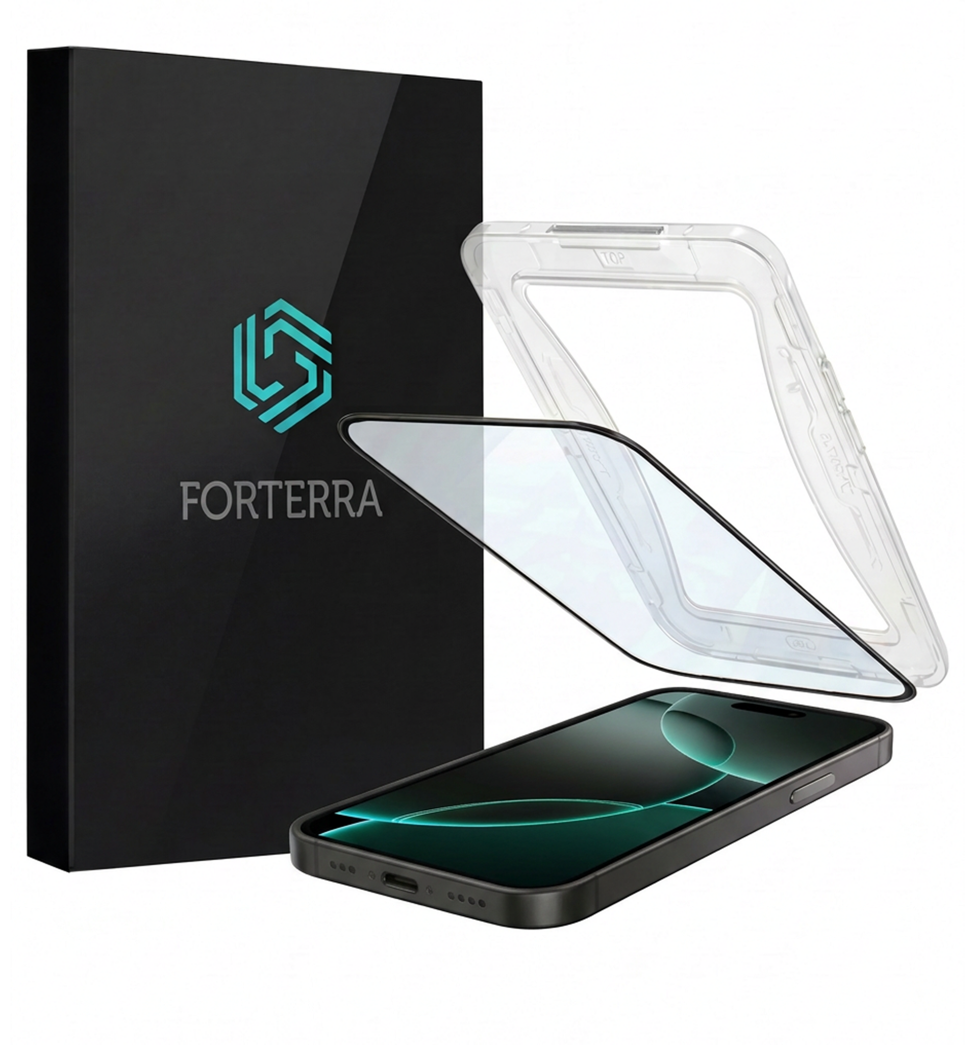 Forterra Screenprotector Geschikt voor iPhone 16 Pro Max Screenprotector Met Installatie Kit Flexibel Hybrid Full Cover - Screen Protector Geschikt voor iPhone 16 Pro Max Screenprotector Met Montage Frame Buigbaar Glas