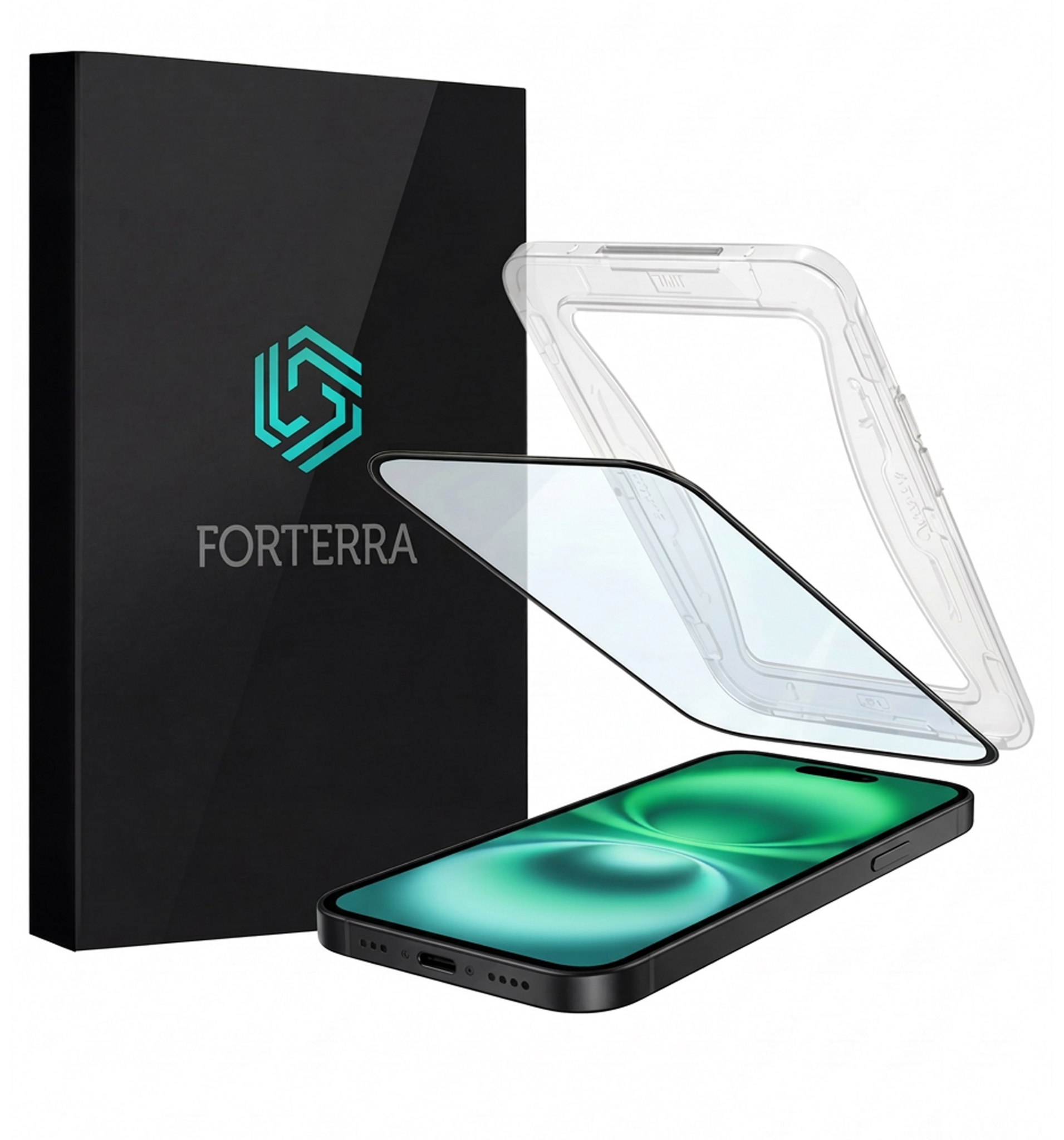 Forterra Screenprotector Geschikt voor iPhone 16 Screenprotector Met Installatie Kit Flexibel Hybrid Full Cover - Screen Protector Geschikt voor iPhone 16 Screenprotector Met Montage Frame Buigbaar Glas