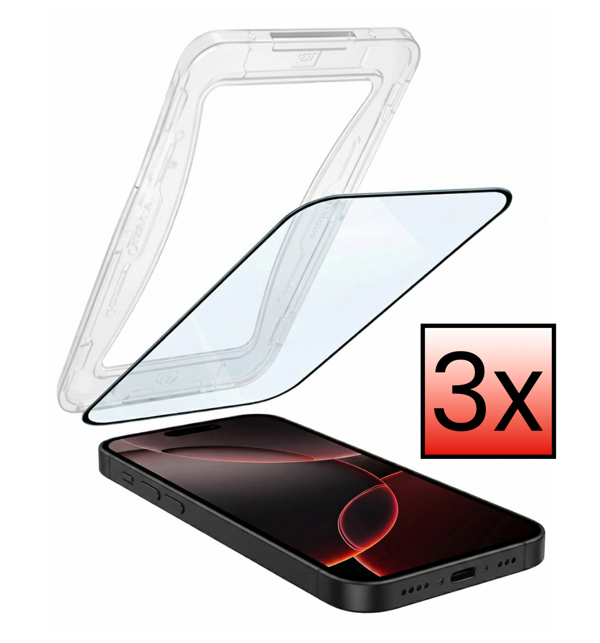 NoXx Screenprotector Geschikt voor iPhone 16 Pro Max Screenprotector Met Montage Frame Hybrid Flexibel Glass Full Cover - 3x