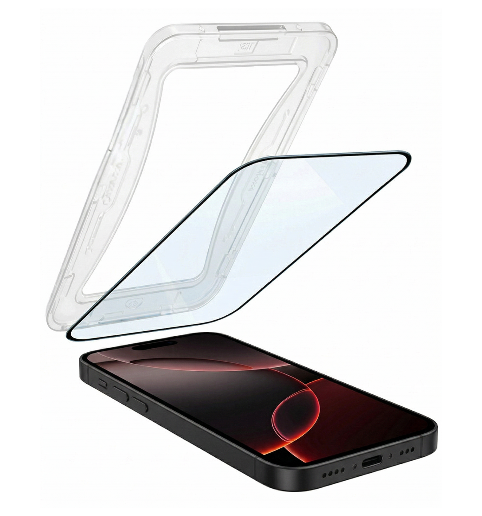 NoXx Screenprotector Geschikt voor iPhone 16 Pro Max Screenprotector Met Montage Frame Hybrid Flexibel Glass Full Cover