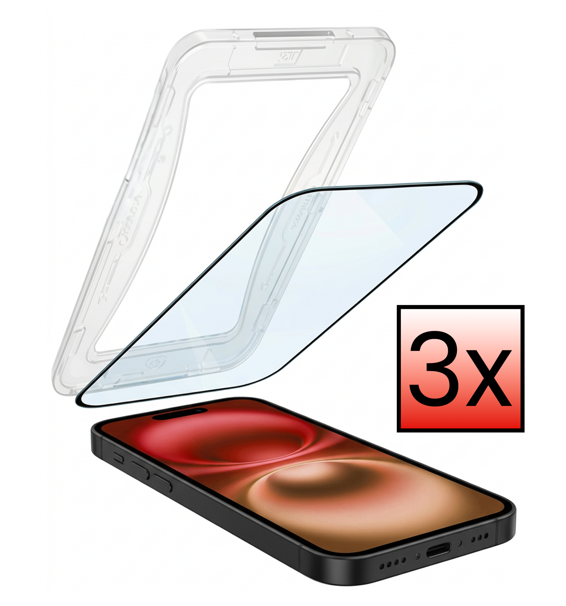 NoXx Screenprotector Geschikt voor iPhone 16 Plus Screenprotector Met Montage Frame Hybrid Flexibel Glass Full Cover - 3x
