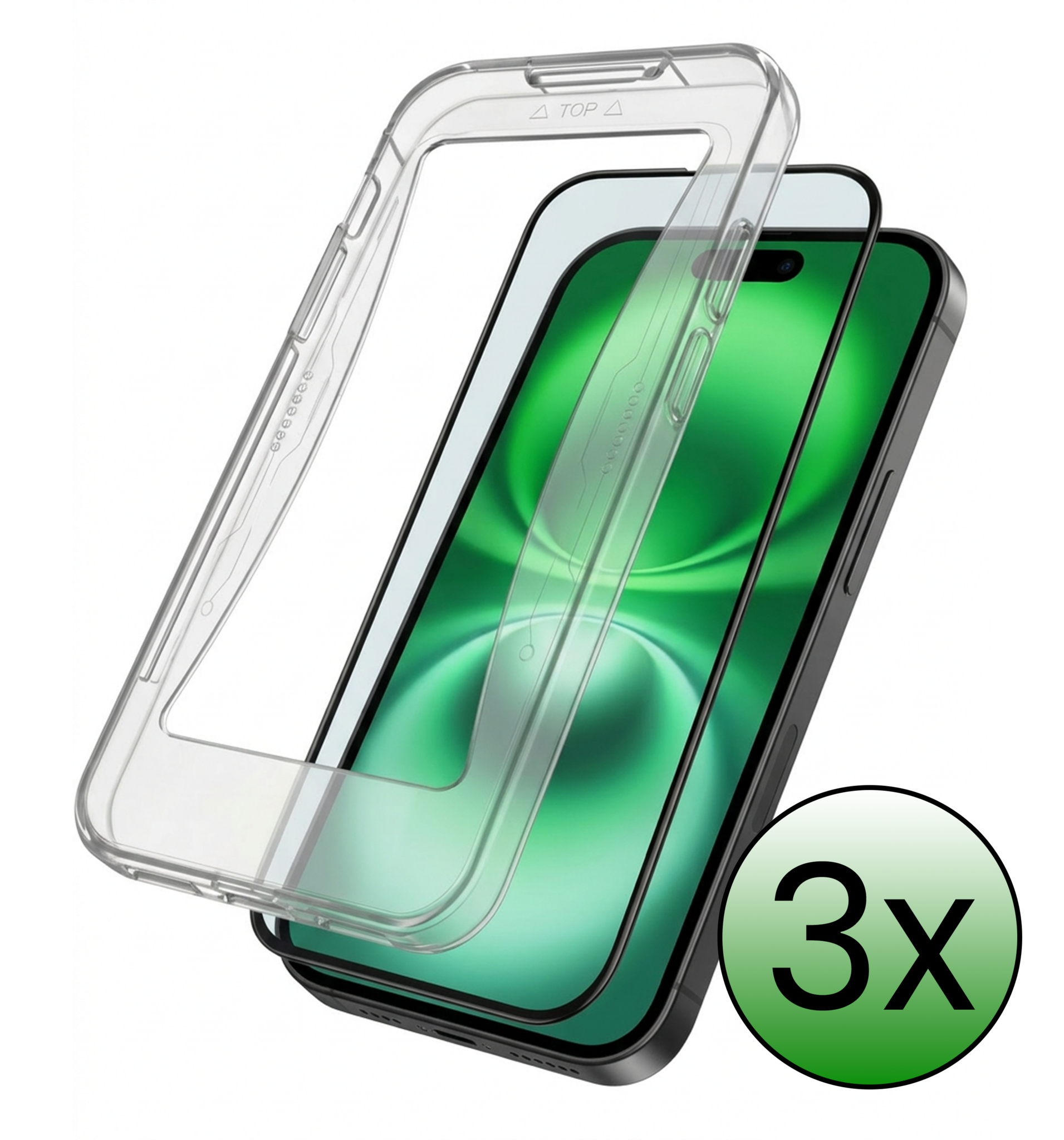 BASEY. Screenprotector Geschikt voor iPhone 16 Plus Screenprotector Met Montage Frame Beschermglas Full Cover - Screenprotector Geschikt voor iPhone 16 Plus Screen Protector Met Installatie Kit Full Cover - 3 Stuks