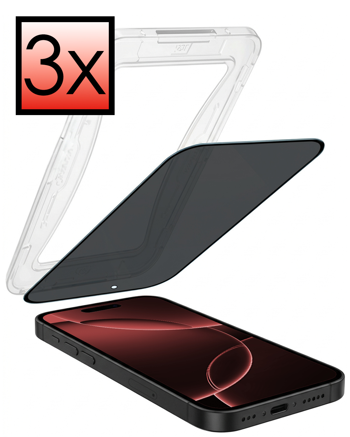 NoXx NoXx iPhone 16 Pro Hybrid Privacy Screenprotector - 3 PACK