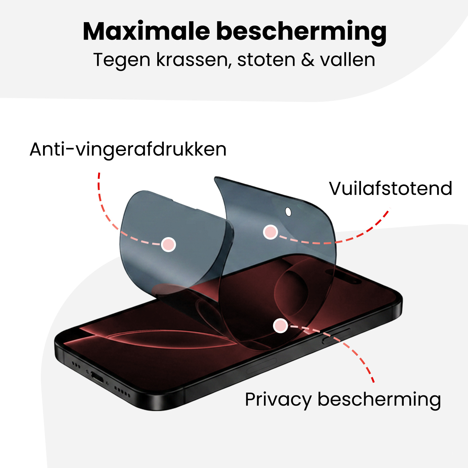 NoXx NoXx iPhone 16 Pro Hybrid Privacy Screenprotector - 3 PACK