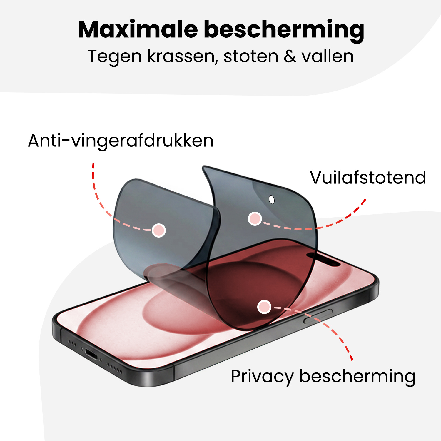 NoXx NoXx iPhone 15 Hybrid Privacy Screenprotector - 2 PACK