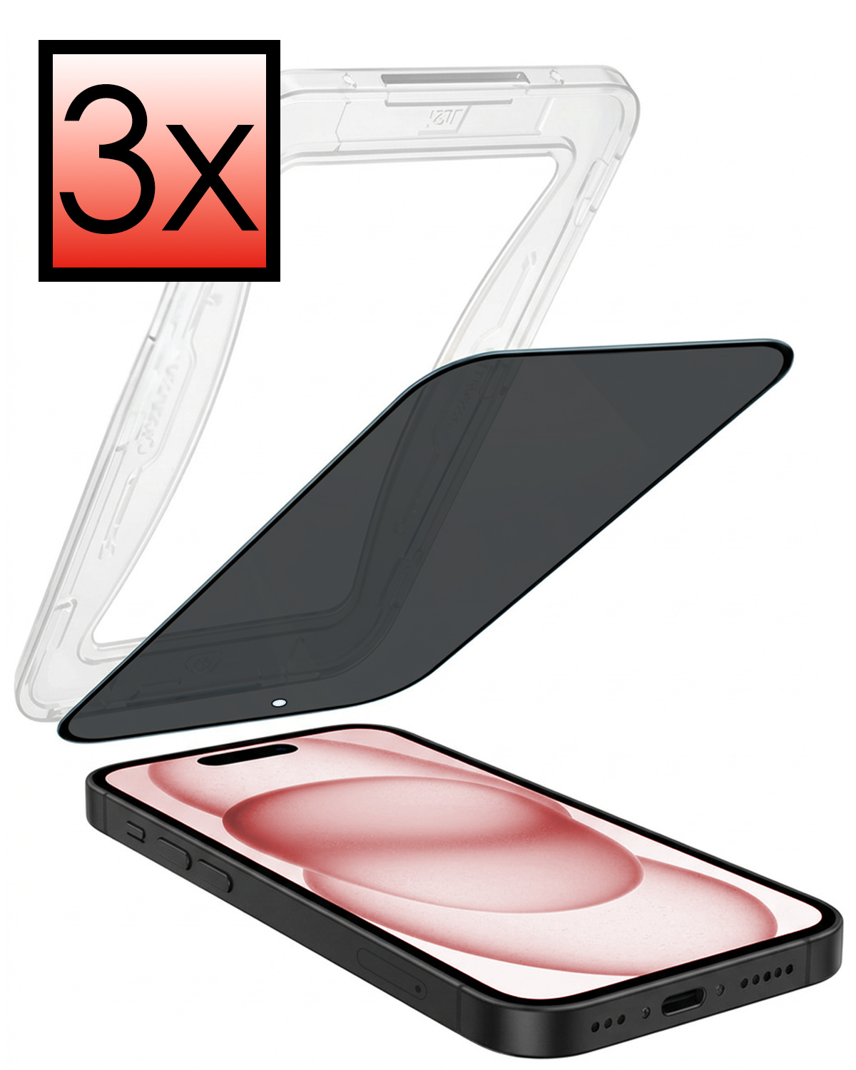 NoXx NoXx iPhone 15 Hybrid Privacy Screenprotector - 3 PACK