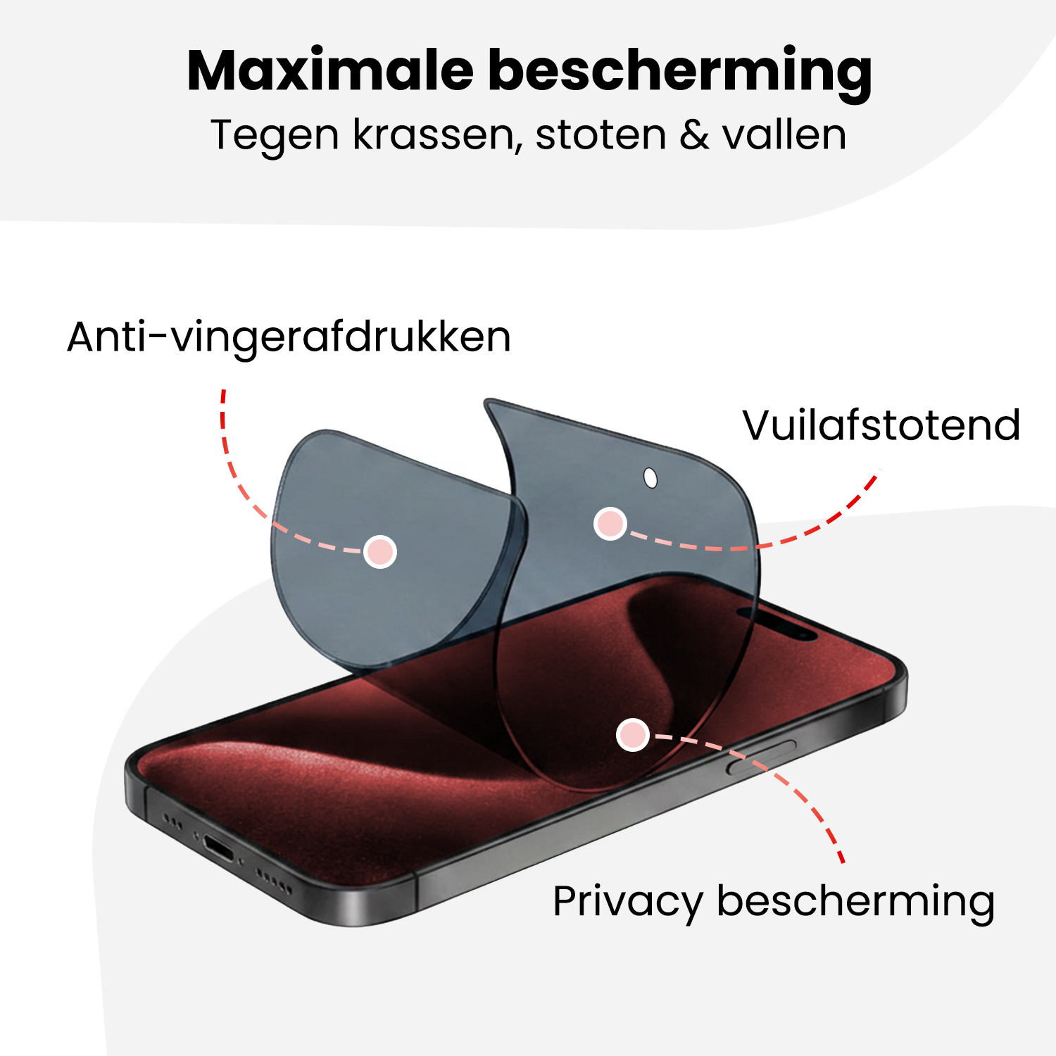 NoXx NoXx iPhone 15 Pro Hybrid Privacy Screenprotector - 2 PACK