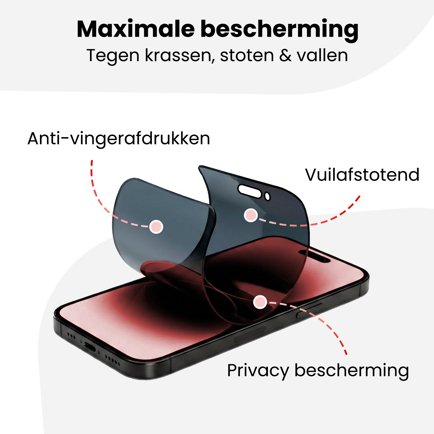 NoXx NoXx iPhone 14 Pro Hybrid Privacy Screenprotector - 3 PACK