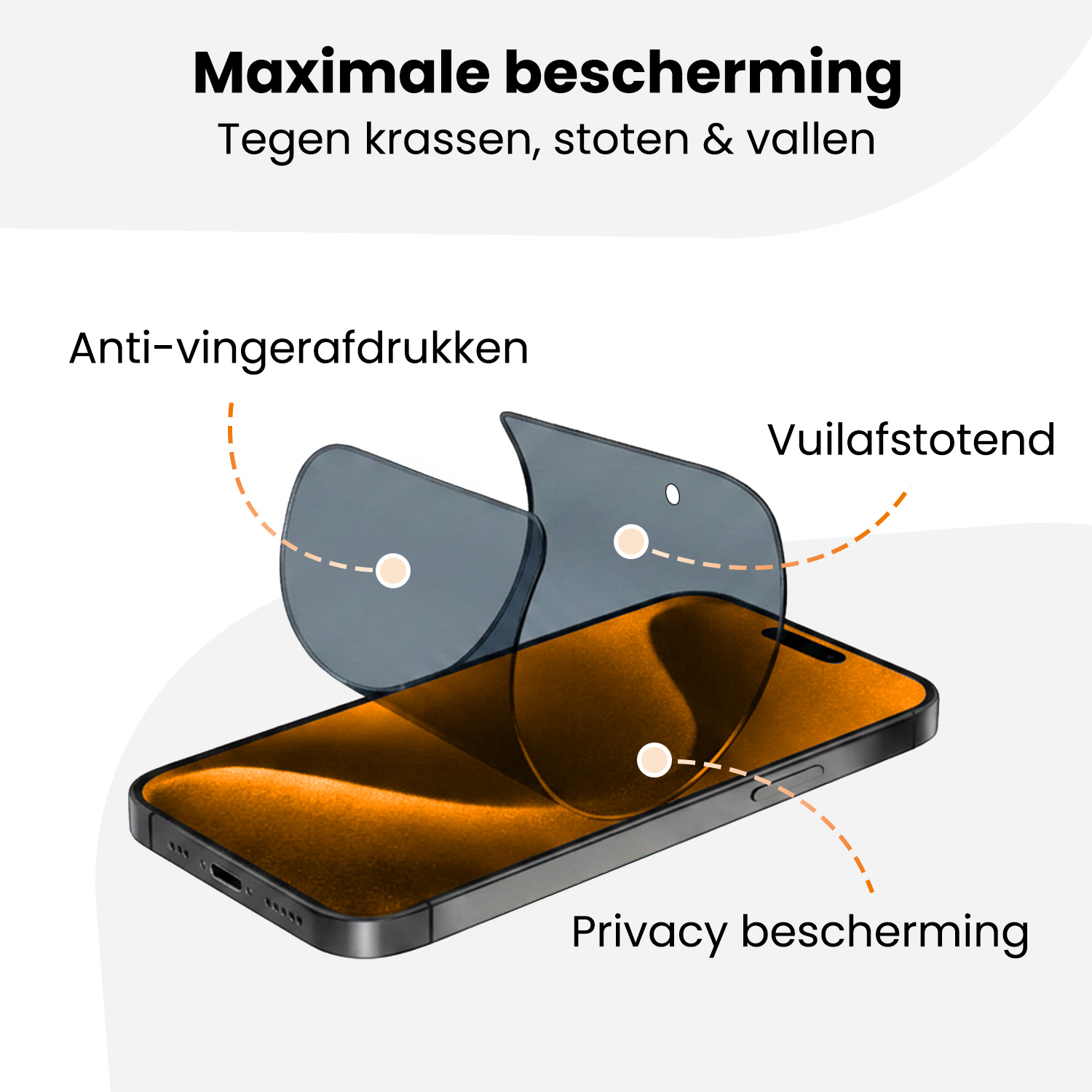 Nomfy Nomfy iPhone 15 Pro Hybrid Privacy Screenprotector - 3 PACK