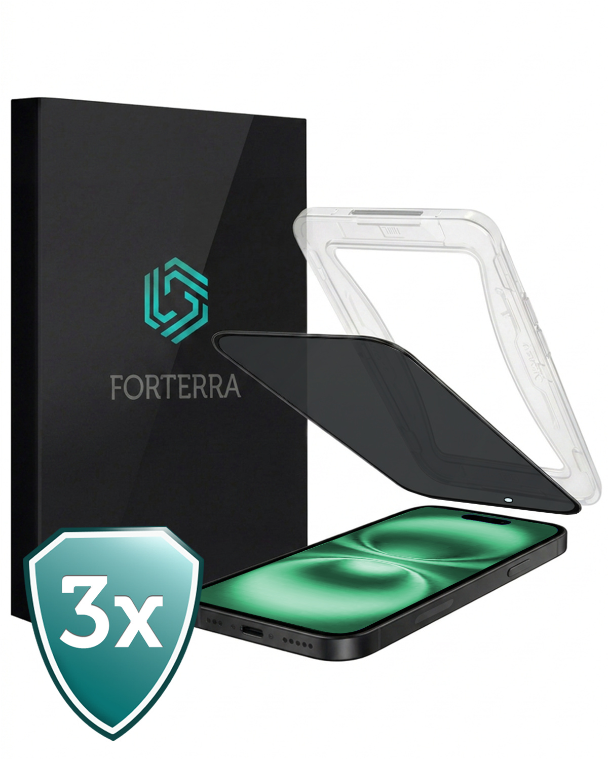 Forterra Forterra iPhone 16 Plus Hybrid Privacy Screenprotector - 3 PACK