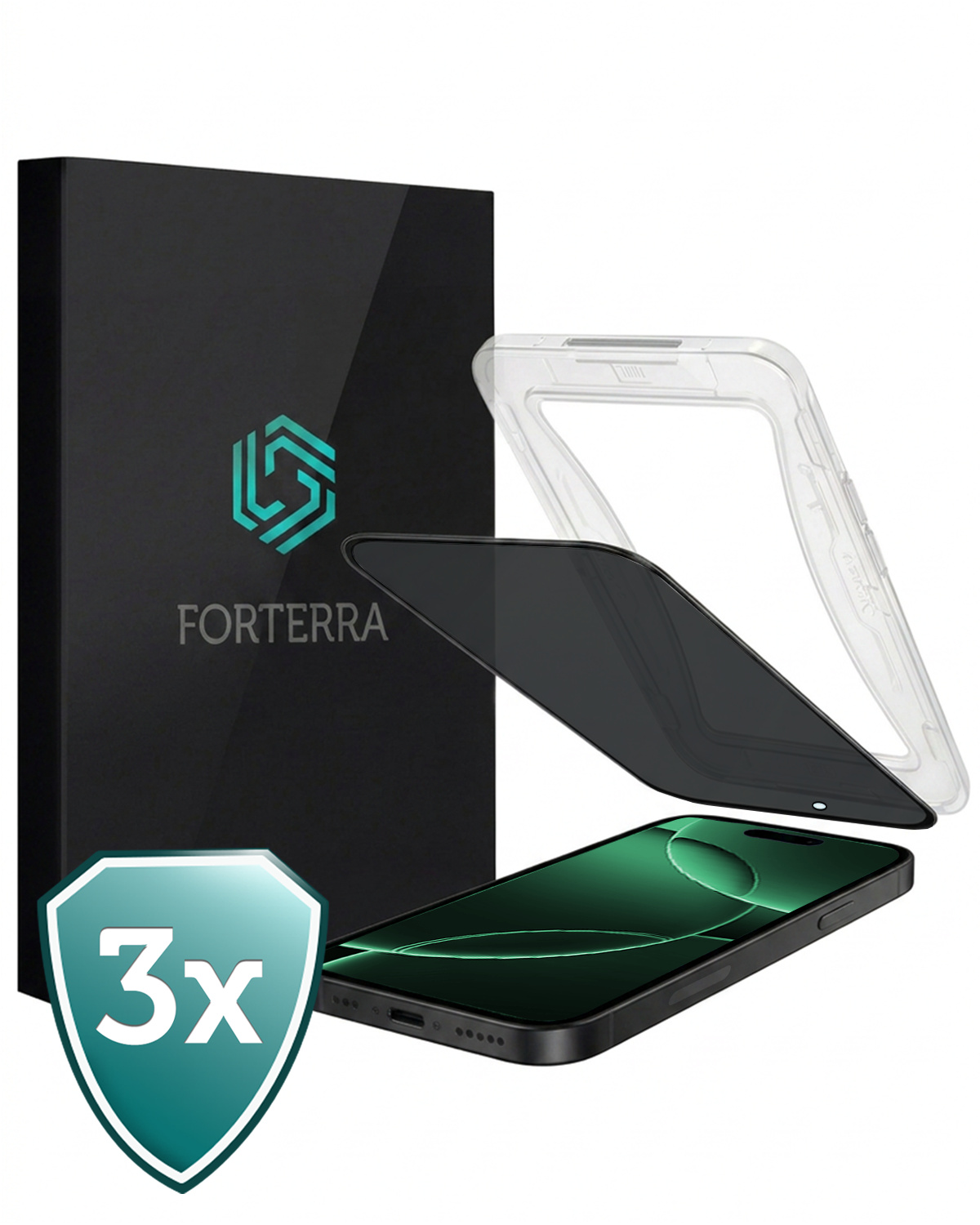Forterra Forterra iPhone 16 Pro Hybrid Privacy Screenprotector - 3 PACK