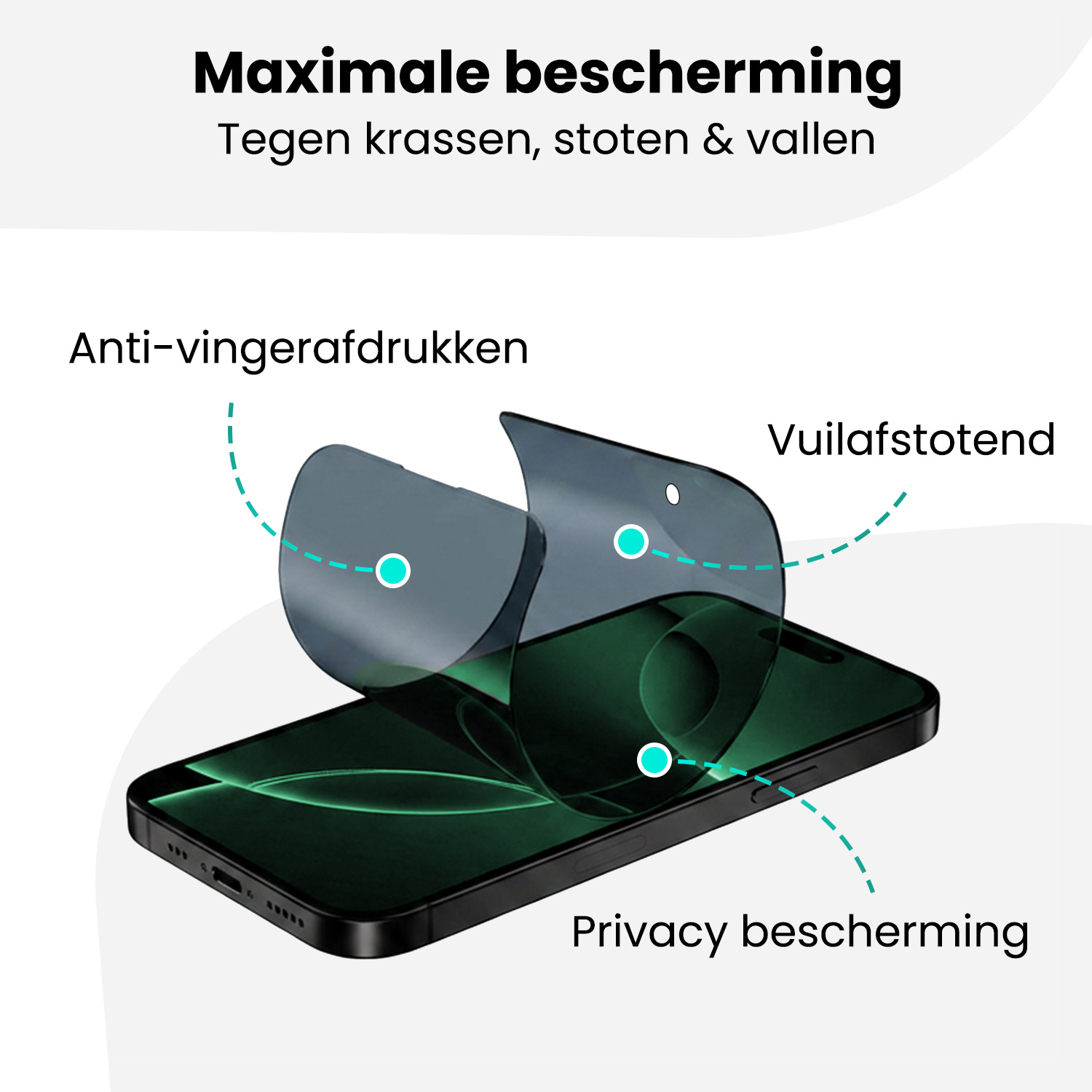 Forterra Forterra iPhone 16 Pro Hybrid Privacy Screenprotector - 3 PACK