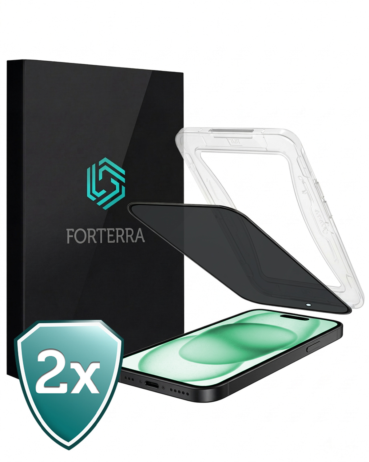 Forterra Forterra iPhone 15 Hybrid Privacy Screenprotector - 2 PACK