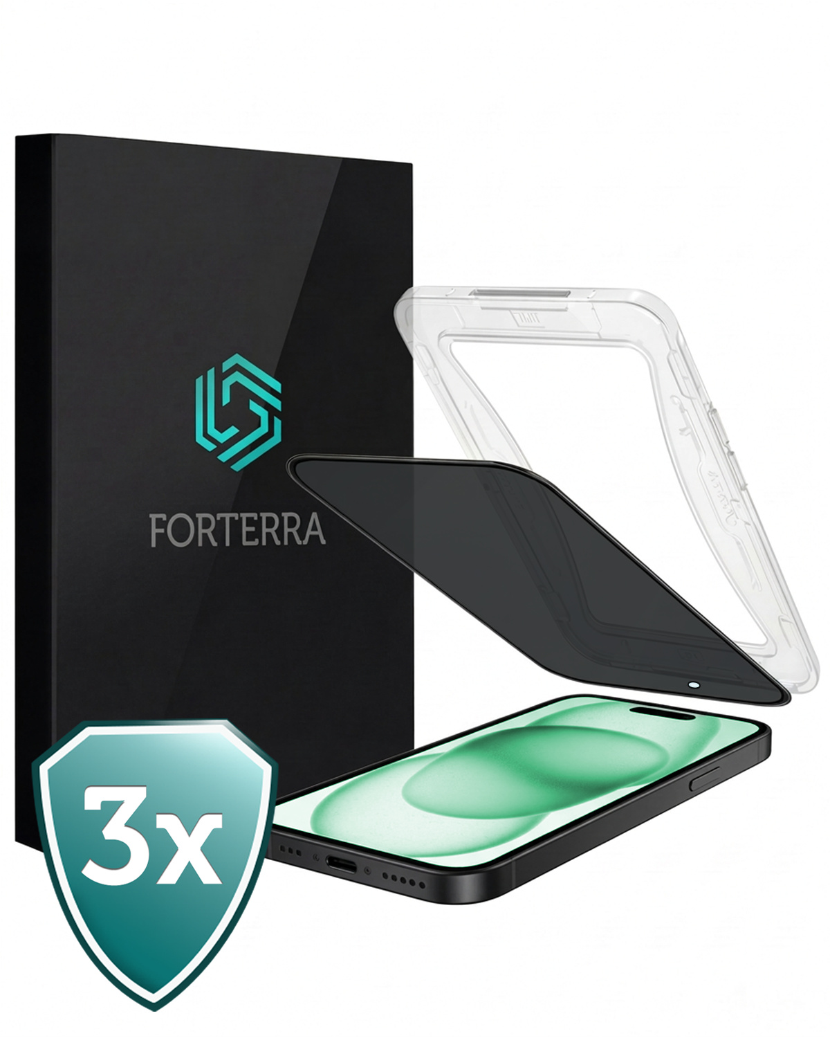Forterra Forterra iPhone 15 Hybrid Privacy Screenprotector - 3 PACK