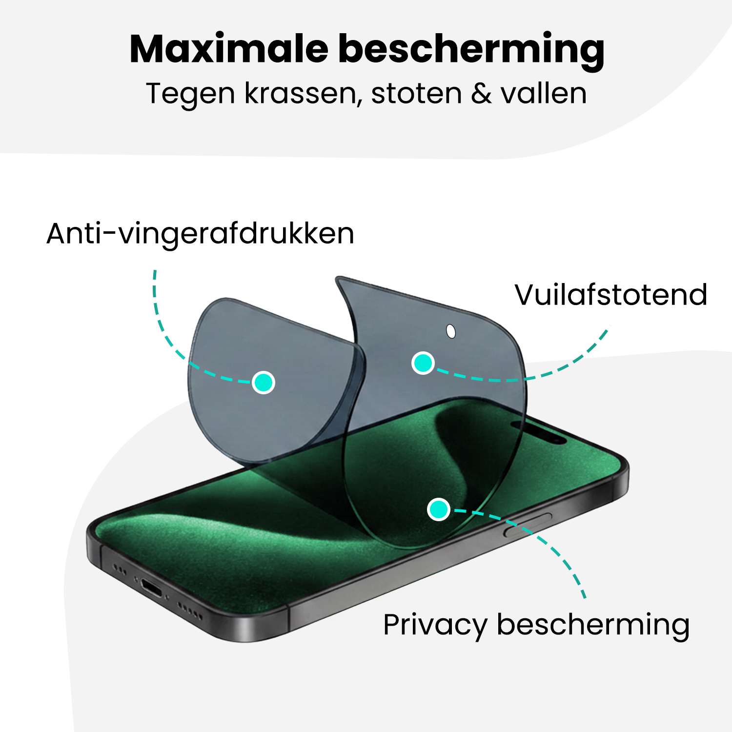 Forterra Forterra iPhone 15 Pro Hybrid Privacy Screenprotector - 2 PACK