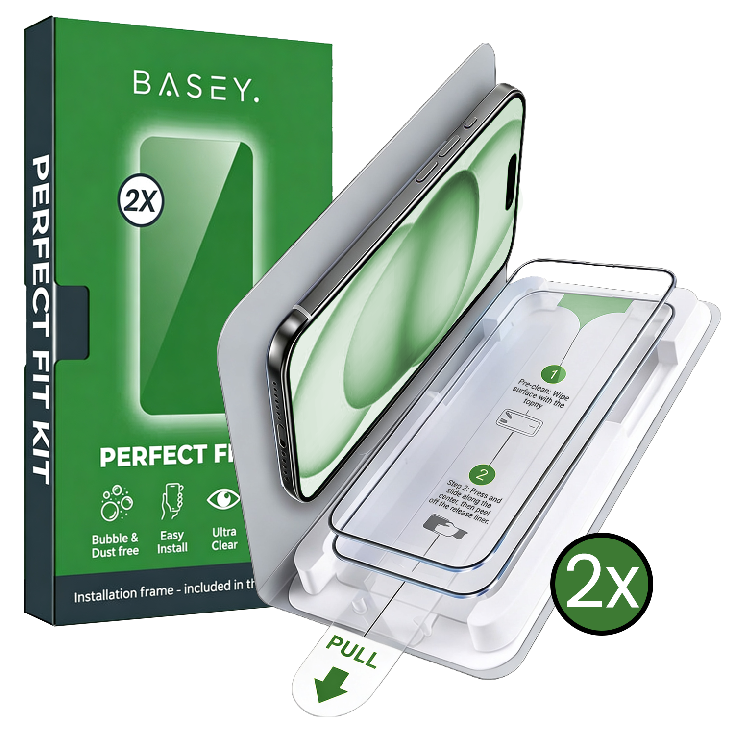 BASEY. BASEY. iPhone 15 Plus Screenprotector Perfect Fit Kit - 2 PACK