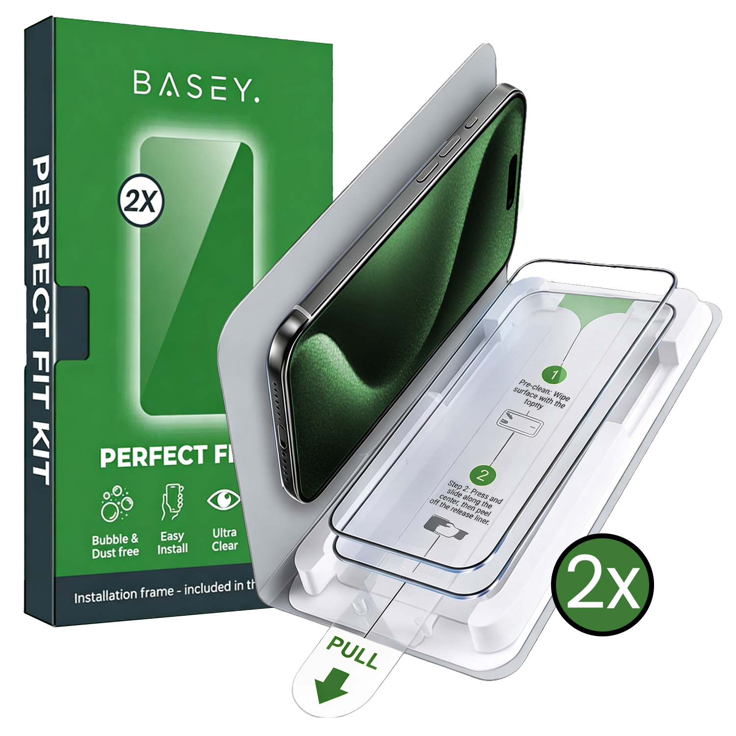 BASEY. BASEY. iPhone 15 Pro Screenprotector Perfect Fit Kit - 2 PACK