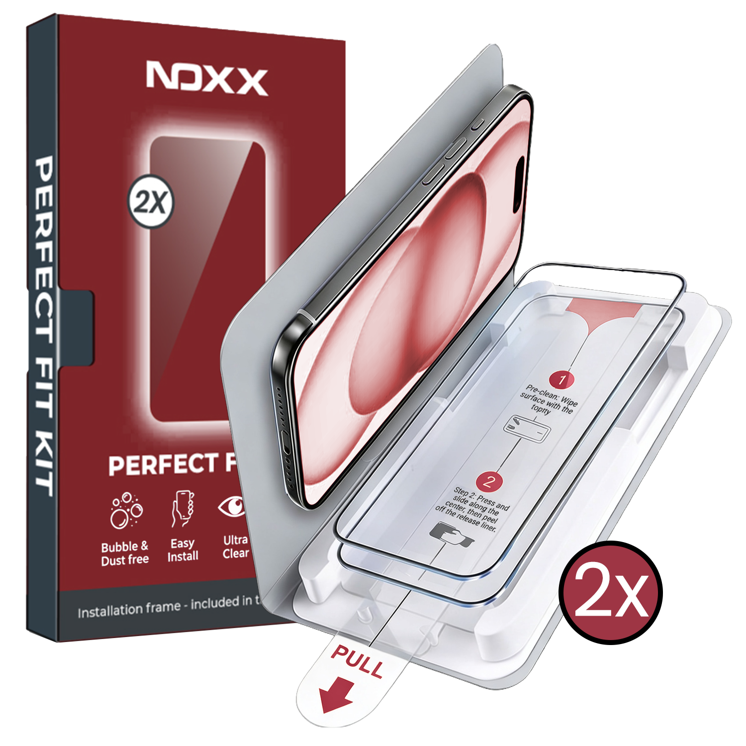 NoXx NoXx iPhone 15 Plus Screenprotector Perfect Fit Kit - 2 PACK