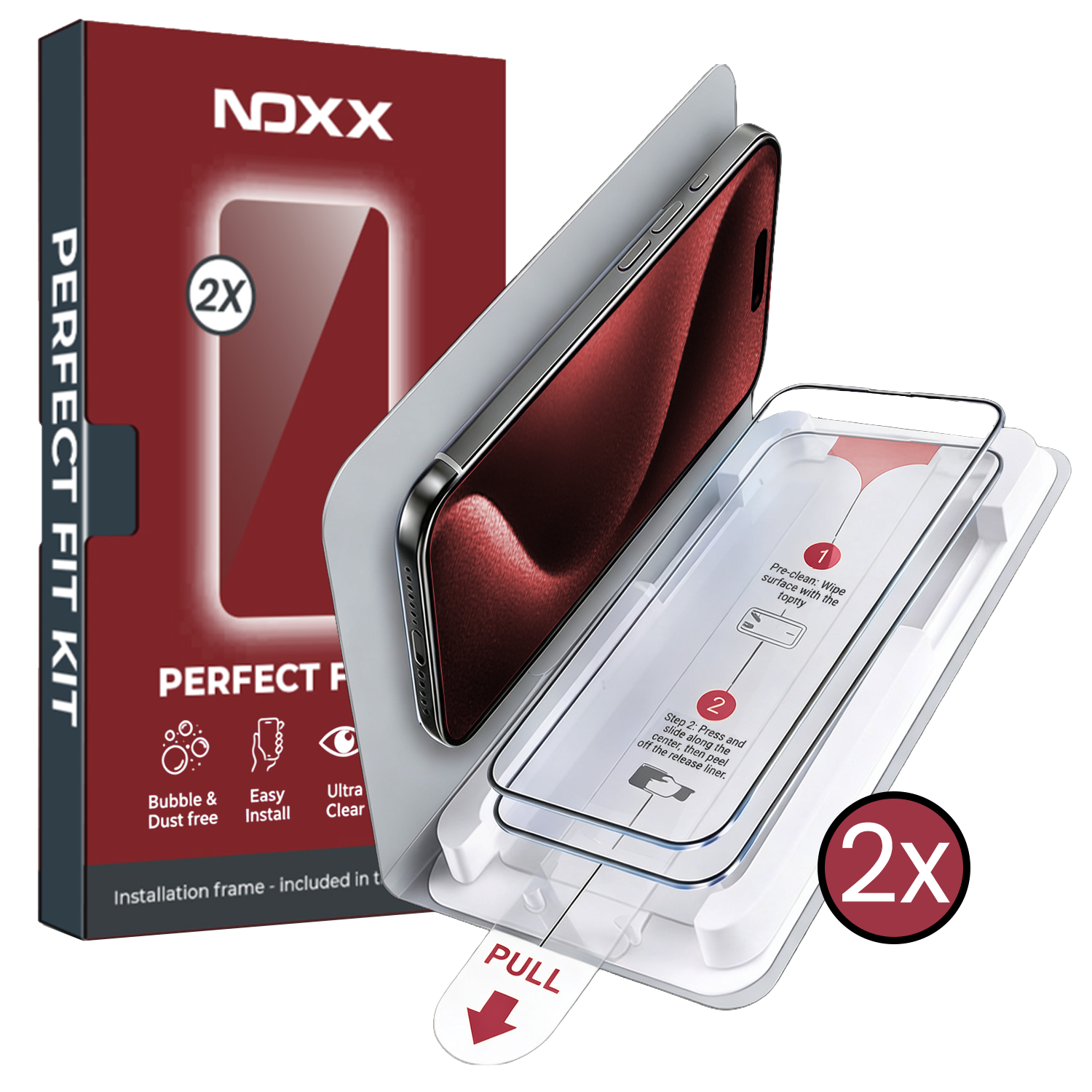 NoXx NoXx iPhone 15 Pro Screenprotector Perfect Fit Kit - 2 PACK