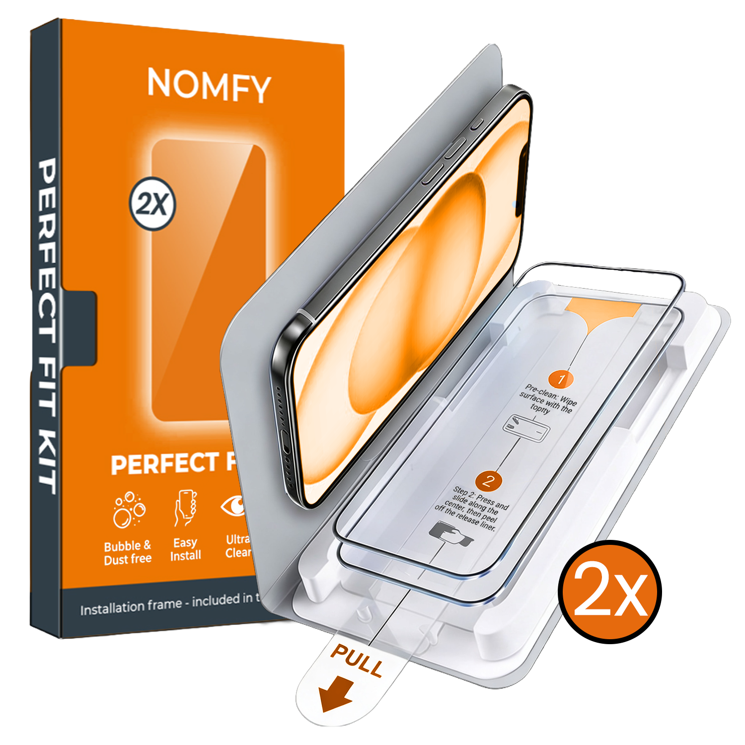 Nomfy Nomfy iPhone 15 Screenprotector Perfect Fit Kit - 2 PACK