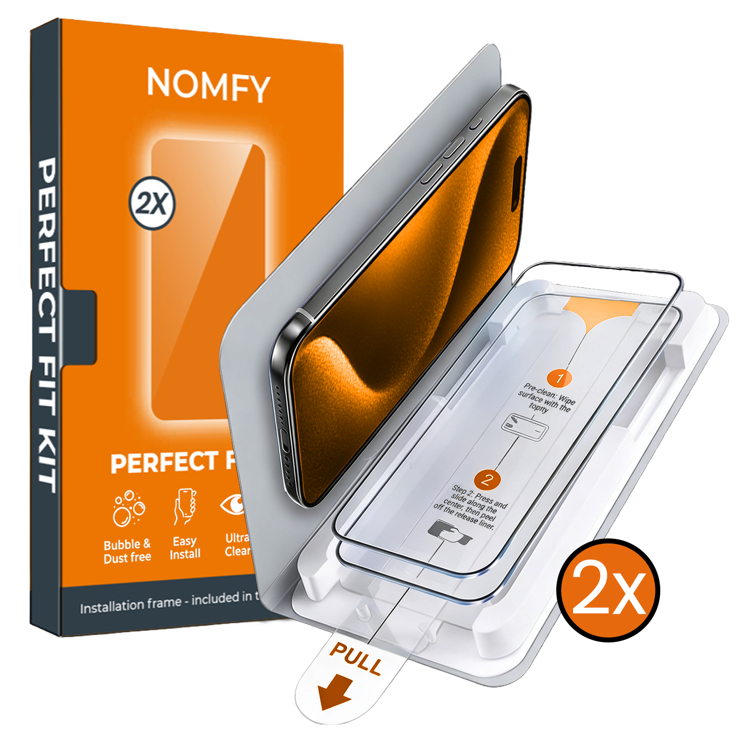 Nomfy Nomfy iPhone 15 Pro Max Screenprotector Perfect Fit Kit - 2 PACK