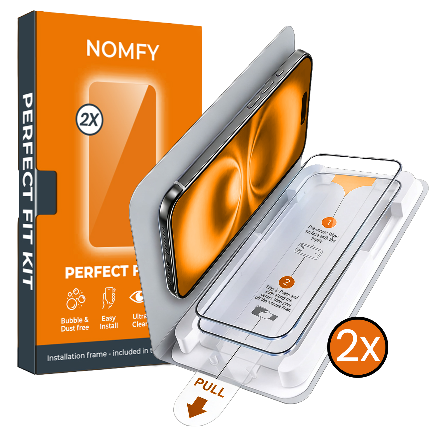 Nomfy Nomfy iPhone 16 Plus Screenprotector Perfect Fit Kit - 2 PACK