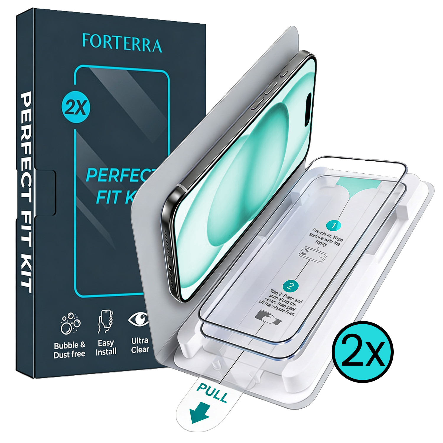 Forterra Forterra iPhone 15 Plus Screenprotector Perfect Fit Kit - 2 PACK