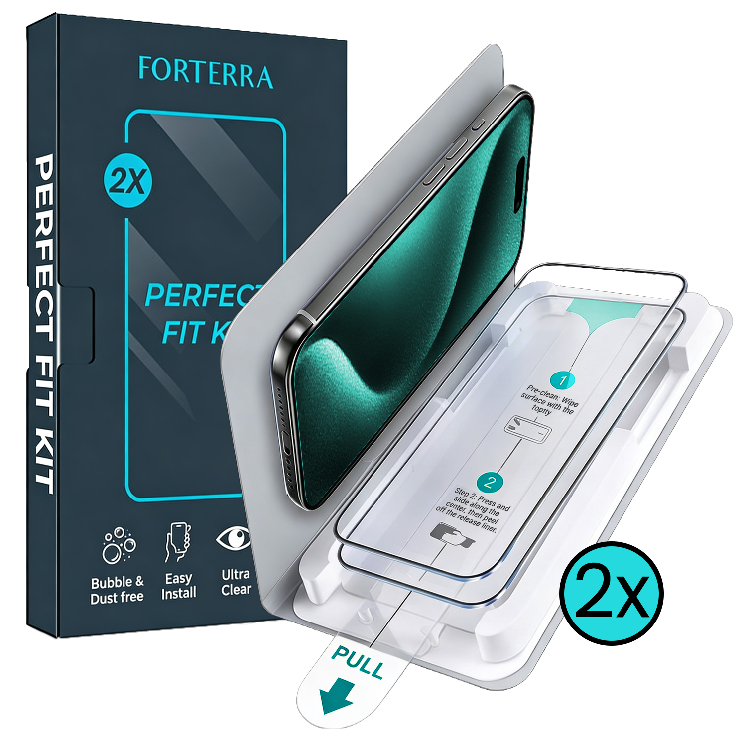Forterra Forterra iPhone 15 Pro Screenprotector Perfect Fit Kit - 2 PACK