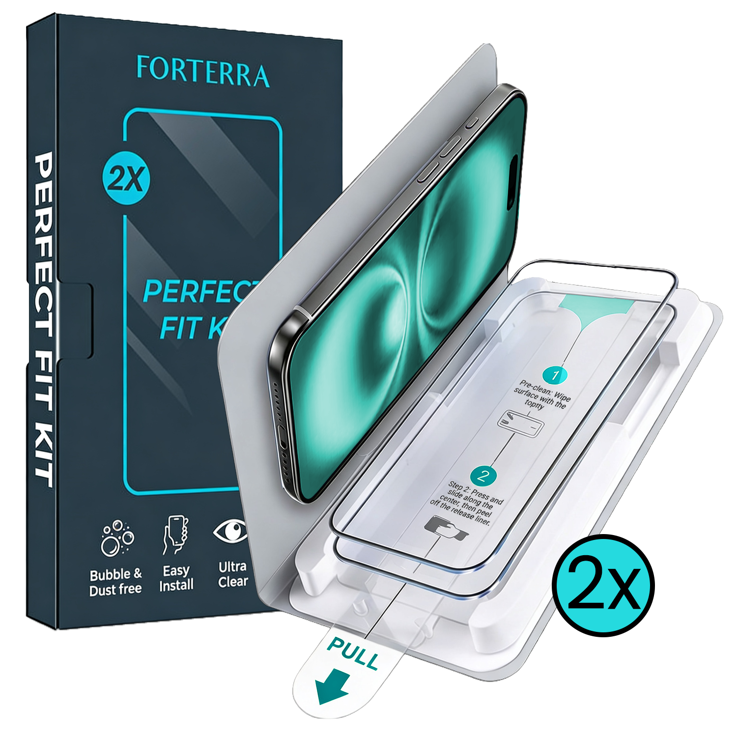 Forterra Forterra iPhone 16 Screenprotector Perfect Fit Kit - 2 PACK