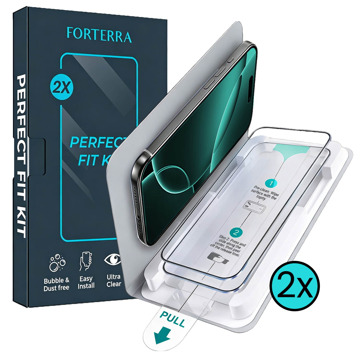 Forterra Forterra iPhone 16 Pro Screenprotector Perfect Fit Kit - 2 PACK