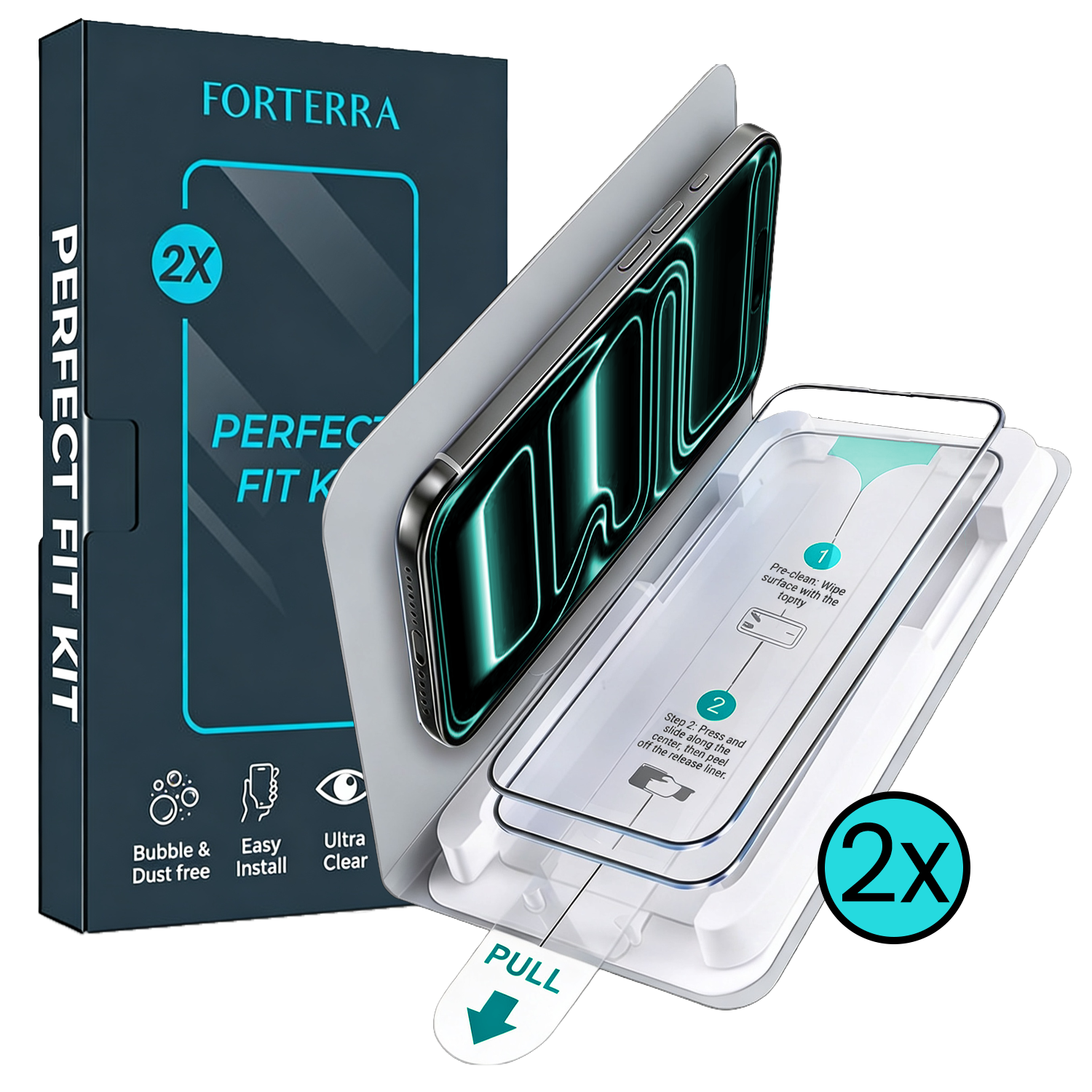 Forterra Forterra iPhone 17 Pro Max Screenprotector Perfect Fit Kit - 2 PACK