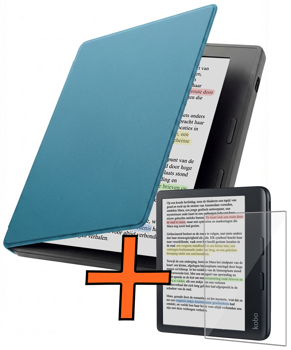 Nomfy Nomfy Kobo Libra Colour Hoesje Met Screenprotector - Turquoise