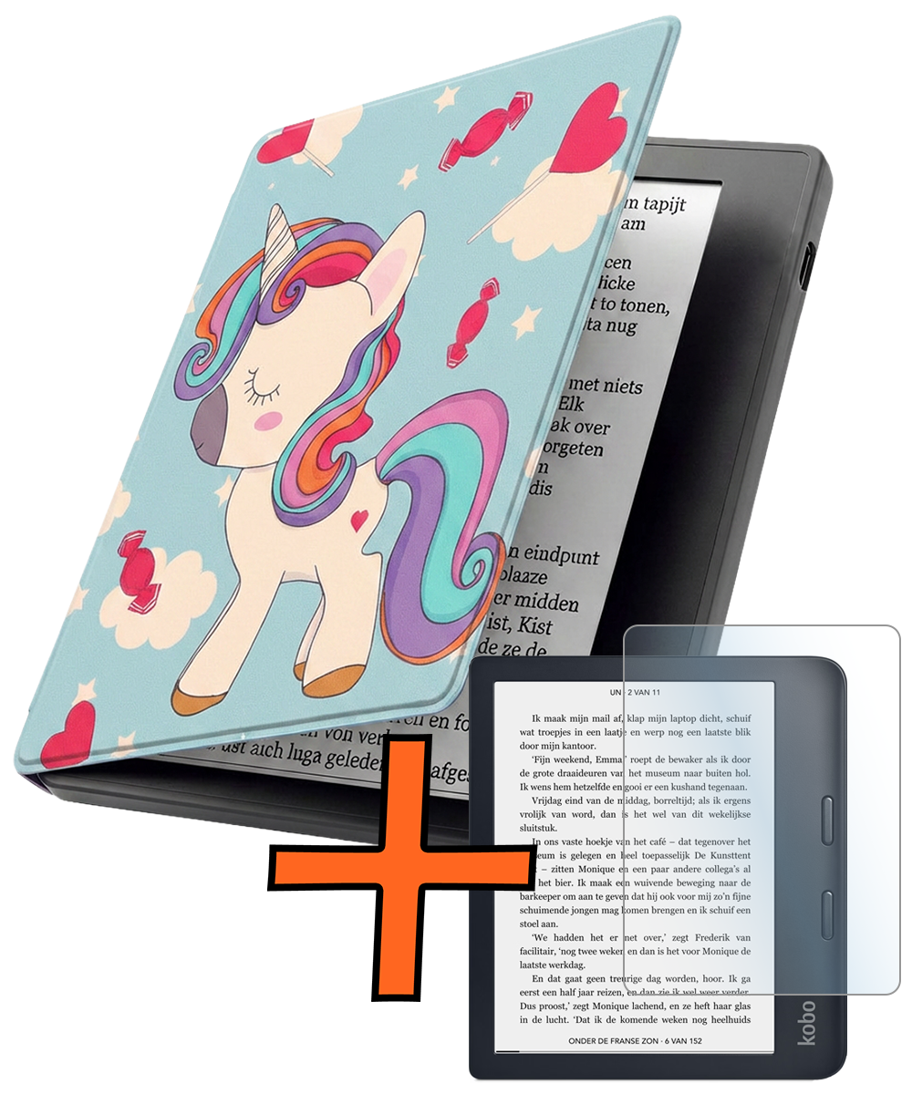 Nomfy Nomfy Kobo Libra 2 Hoesje Met Screenprotector - Eenhoorn