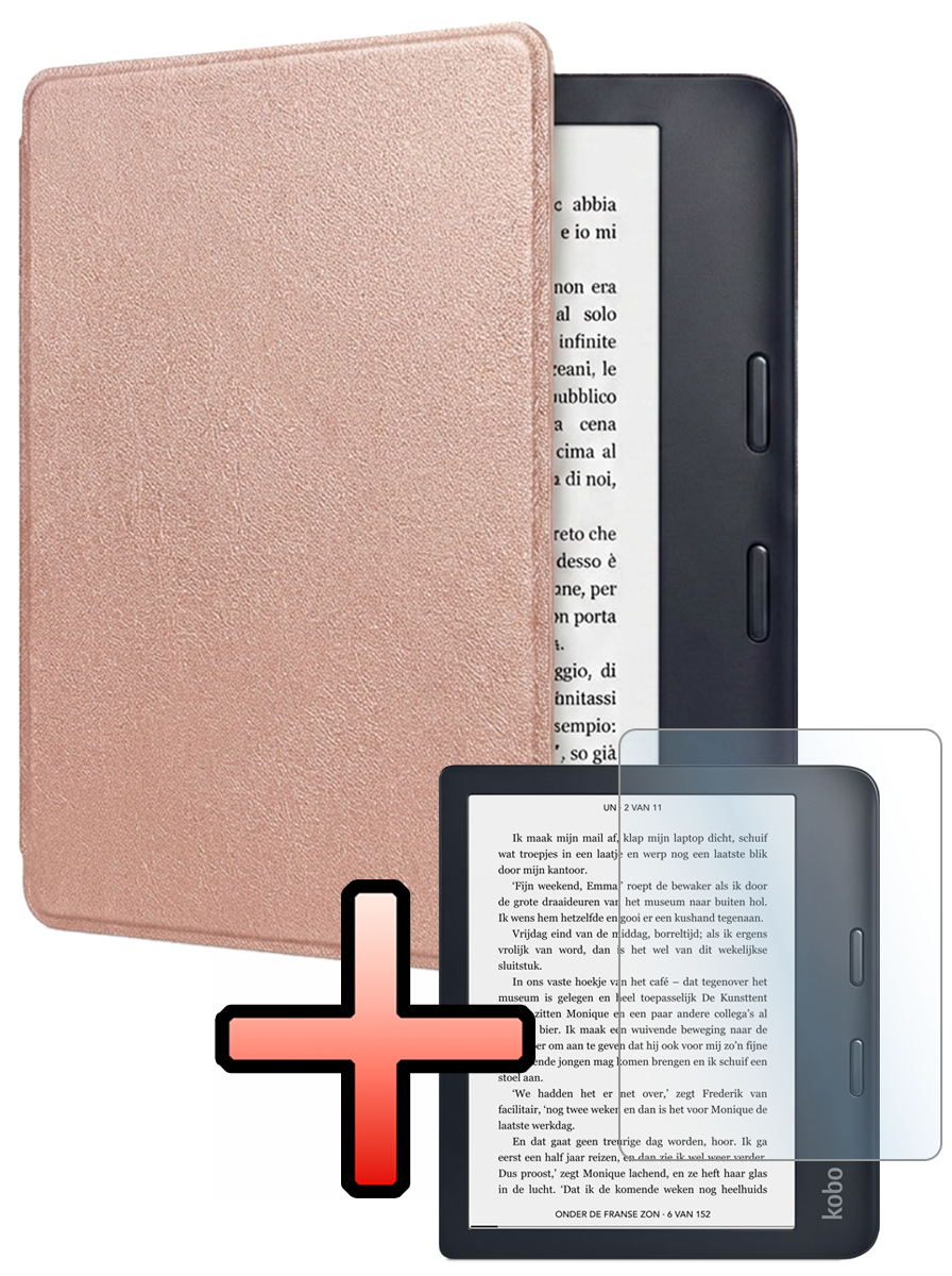 NoXx NoXx Kobo Libra 2 Hoesje Met Screenprotector - Rose Goud