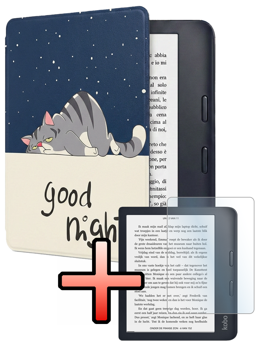 NoXx NoXx Kobo Libra 2 Hoesje Met Screenprotector - Kat