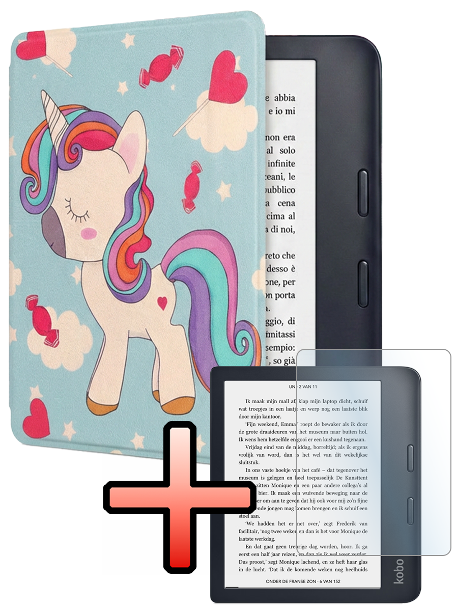 NoXx NoXx Kobo Libra 2 Hoesje Met Screenprotector - Eenhoorn