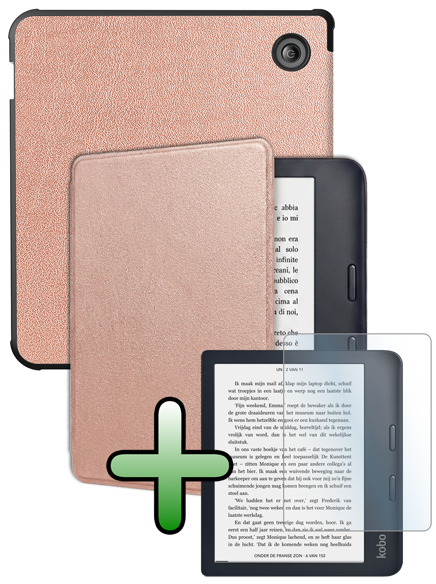 BASEY. BASEY. Kobo Sage Hoesje Met Screenprotector - Rose Goud