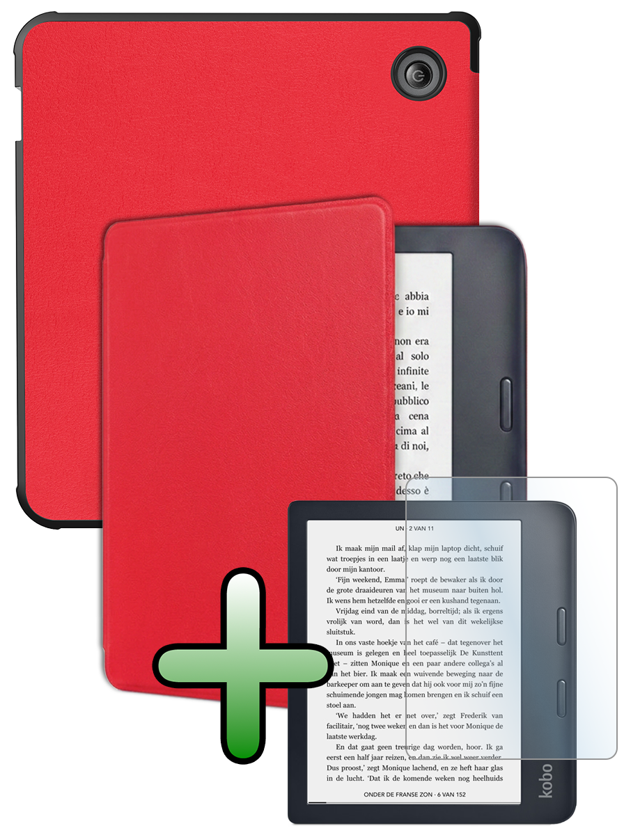 BASEY. BASEY. Kobo Libra 2 Hoesje Met Screenprotector - Rood