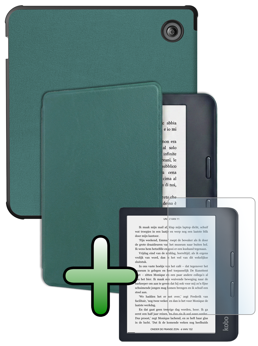 BASEY. BASEY. Kobo Libra 2 Hoesje Met Screenprotector - Donkergroen