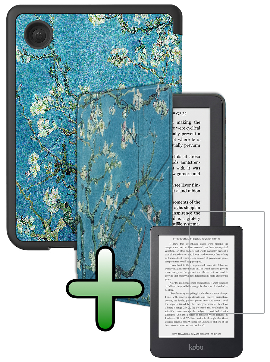 BASEY. BASEY. Kobo Clara 2E Hoesje Trifold Met Screenprotector - Bloesem