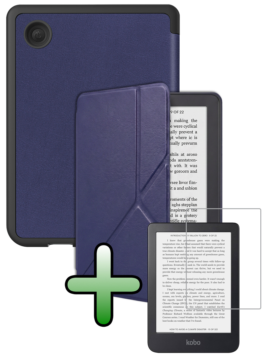 BASEY. BASEY. Kobo Clara 2E Hoesje Trifold Met Screenprotector - Donkerblauw
