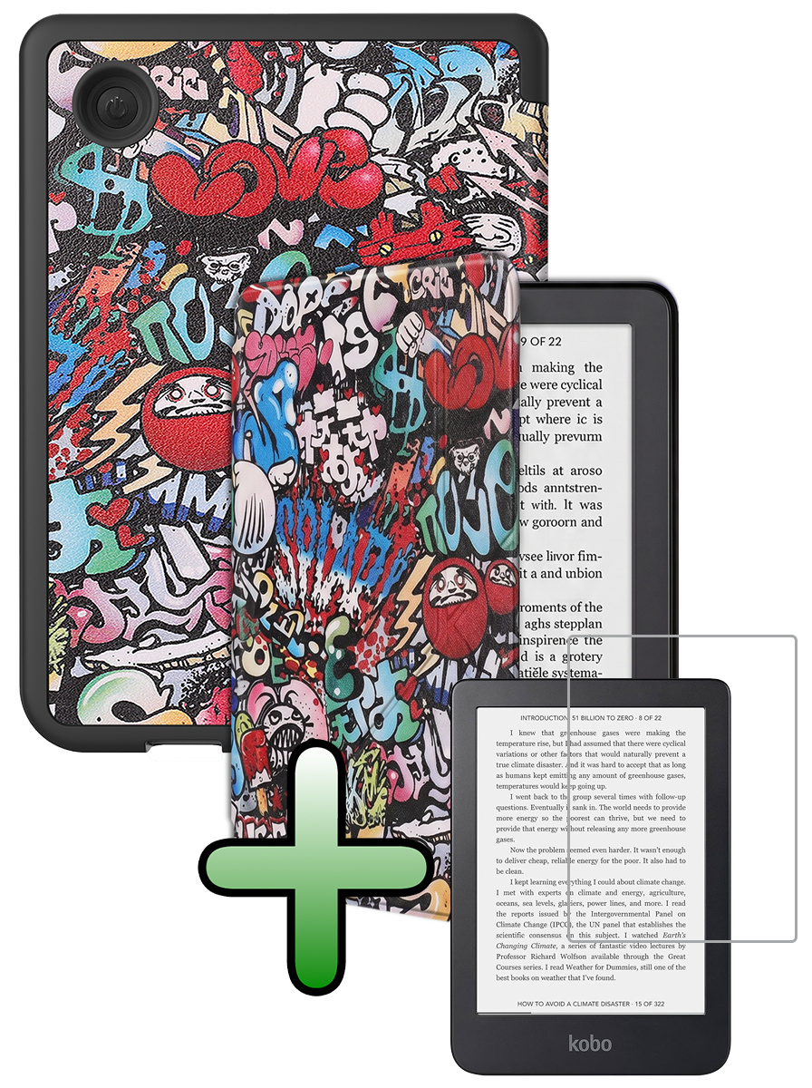 BASEY. BASEY. Kobo Clara 2E Hoesje Trifold Met Screenprotector - Graffity