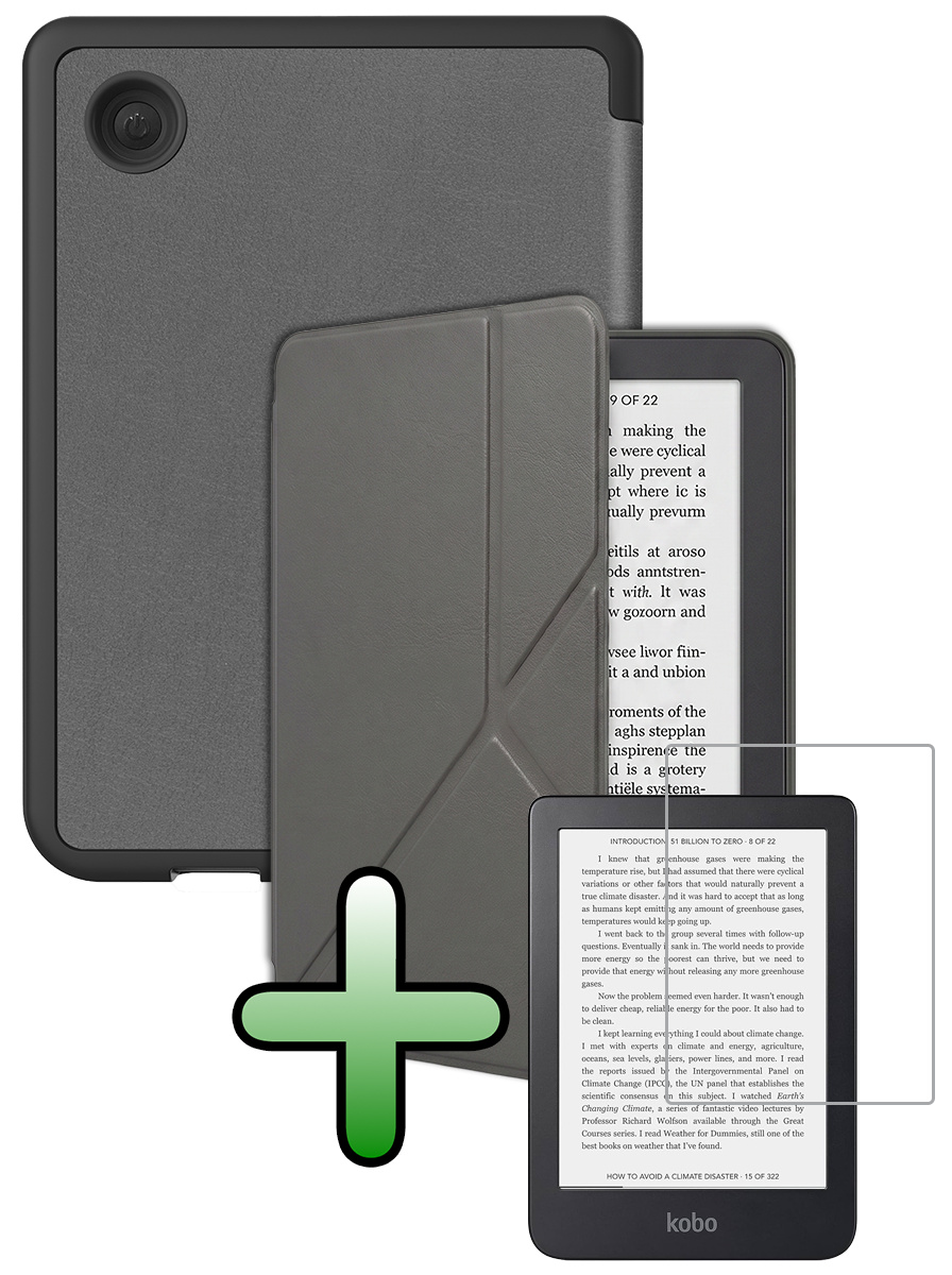 BASEY. BASEY. Kobo Clara 2E Hoesje Trifold Met Screenprotector - Grijs