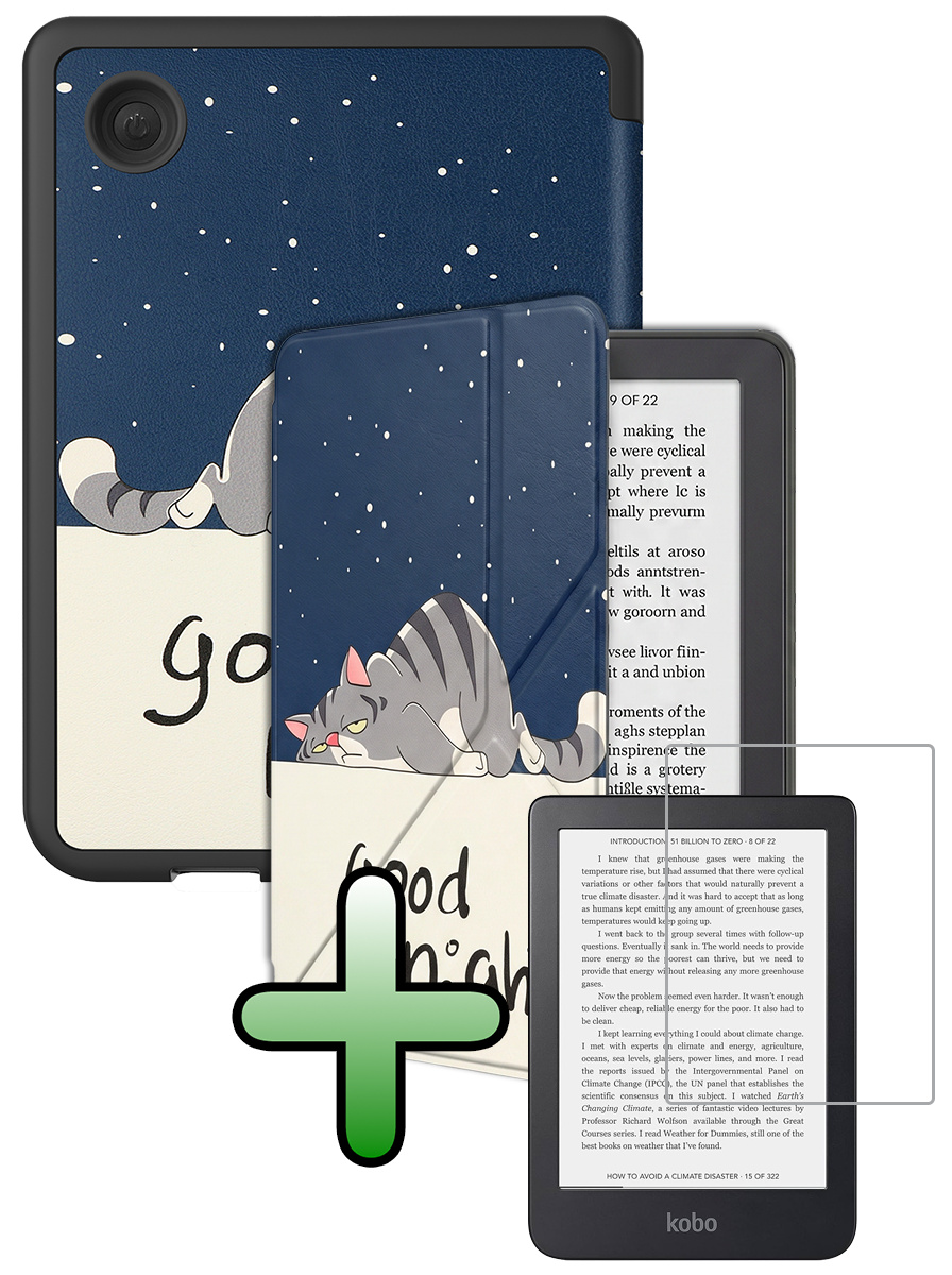 BASEY. BASEY. Kobo Clara 2E Hoesje Trifold Met Screenprotector - Kat
