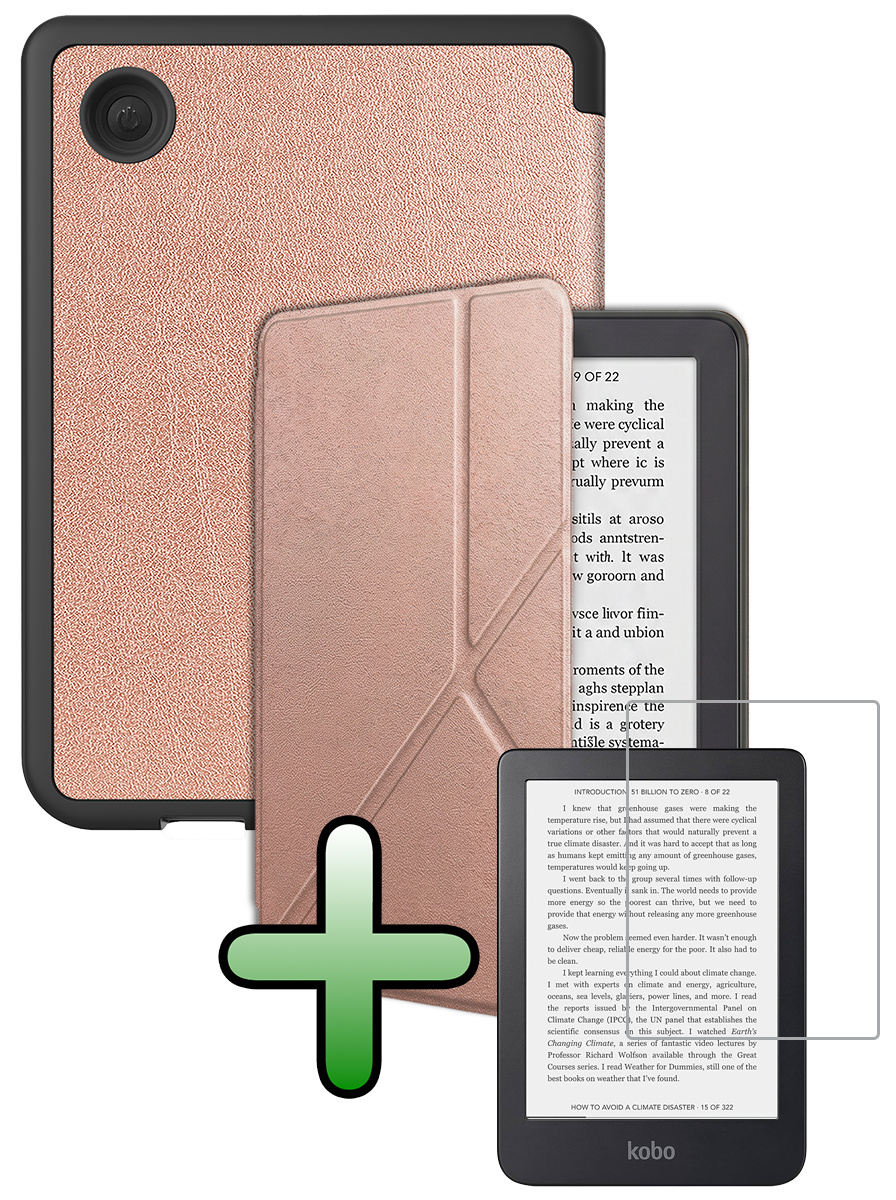 BASEY. BASEY. Kobo Clara 2E Hoesje Trifold Met Screenprotector - Rose Goud