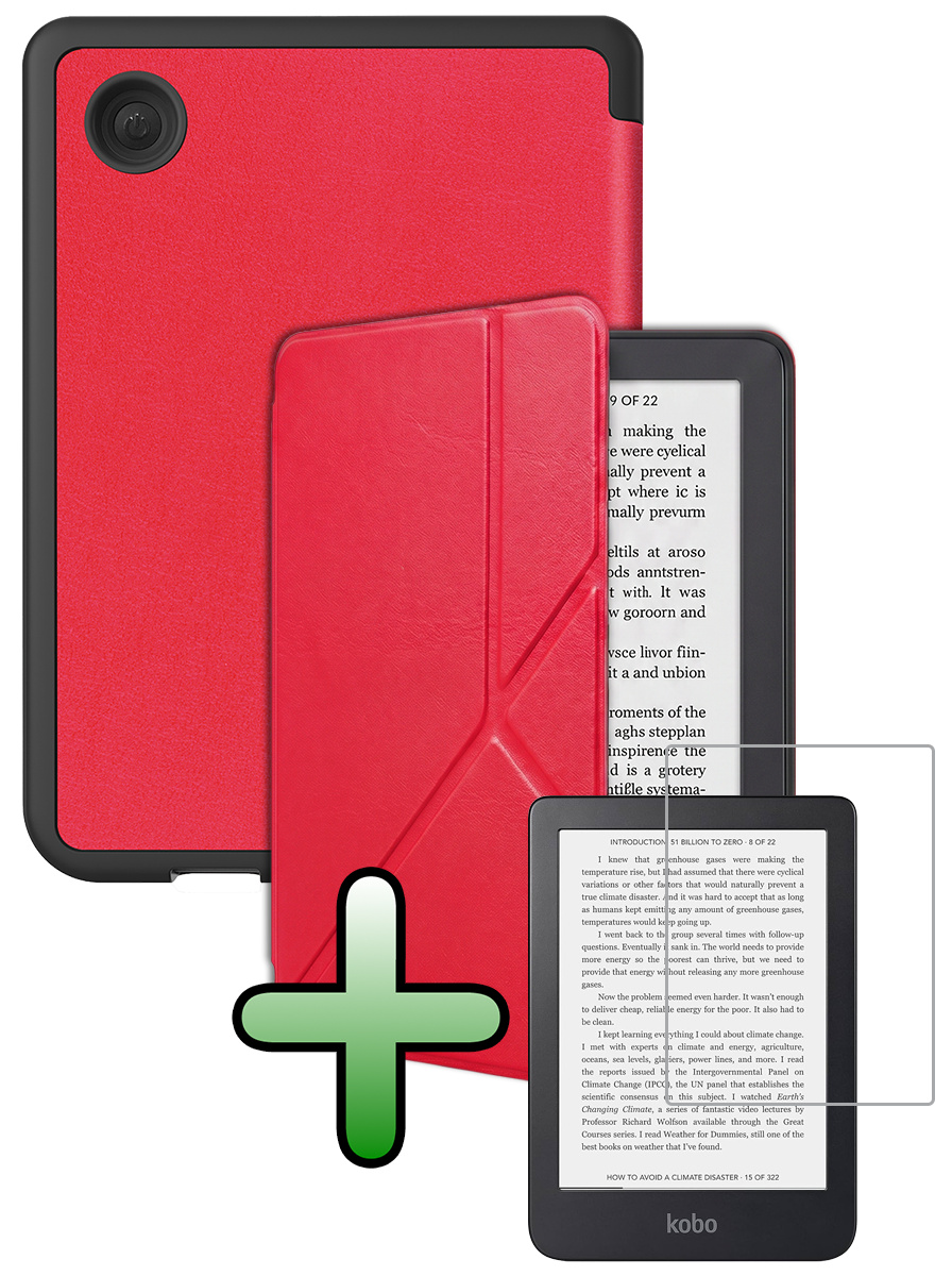 BASEY. BASEY. Kobo Clara 2E Hoesje Trifold Met Screenprotector - Rood