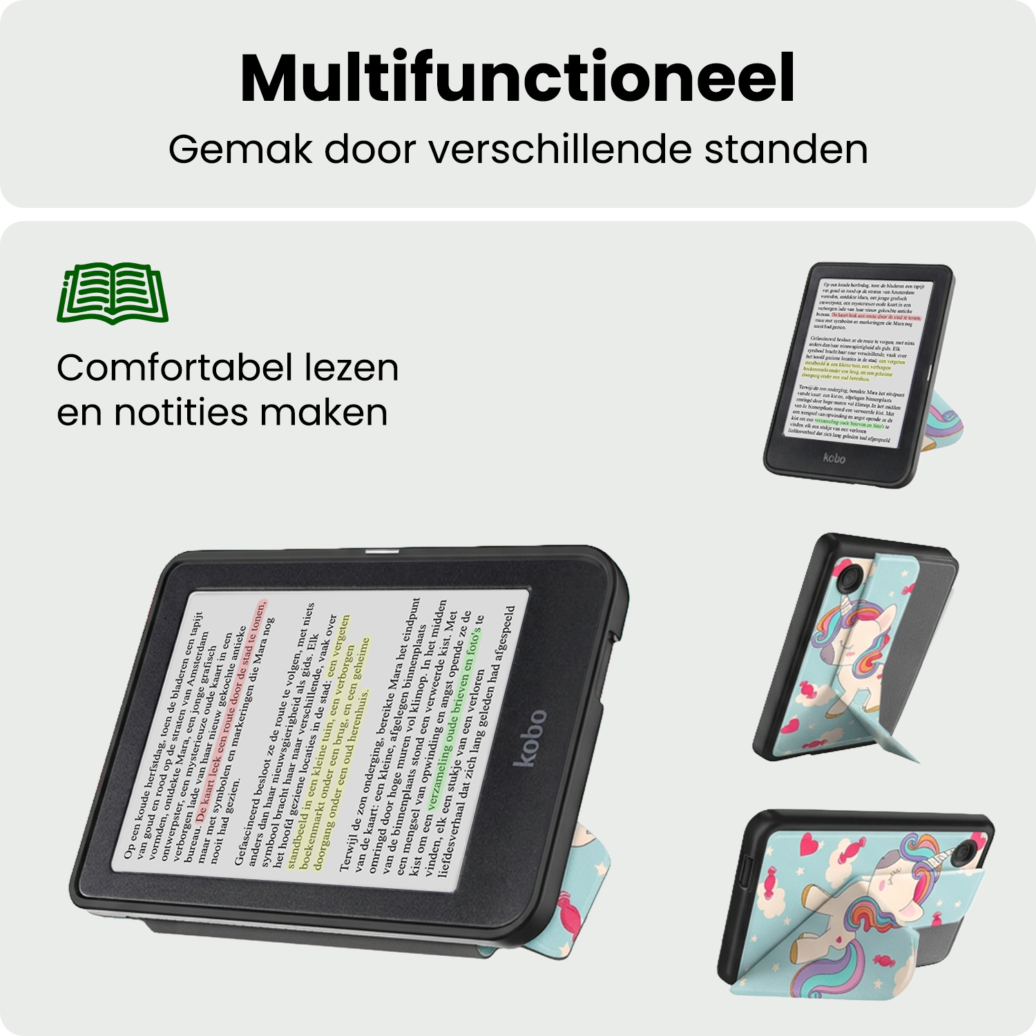 BASEY. BASEY. Kobo Clara Colour Hoesje Trifold Met Screenprotector - Eenhoorn