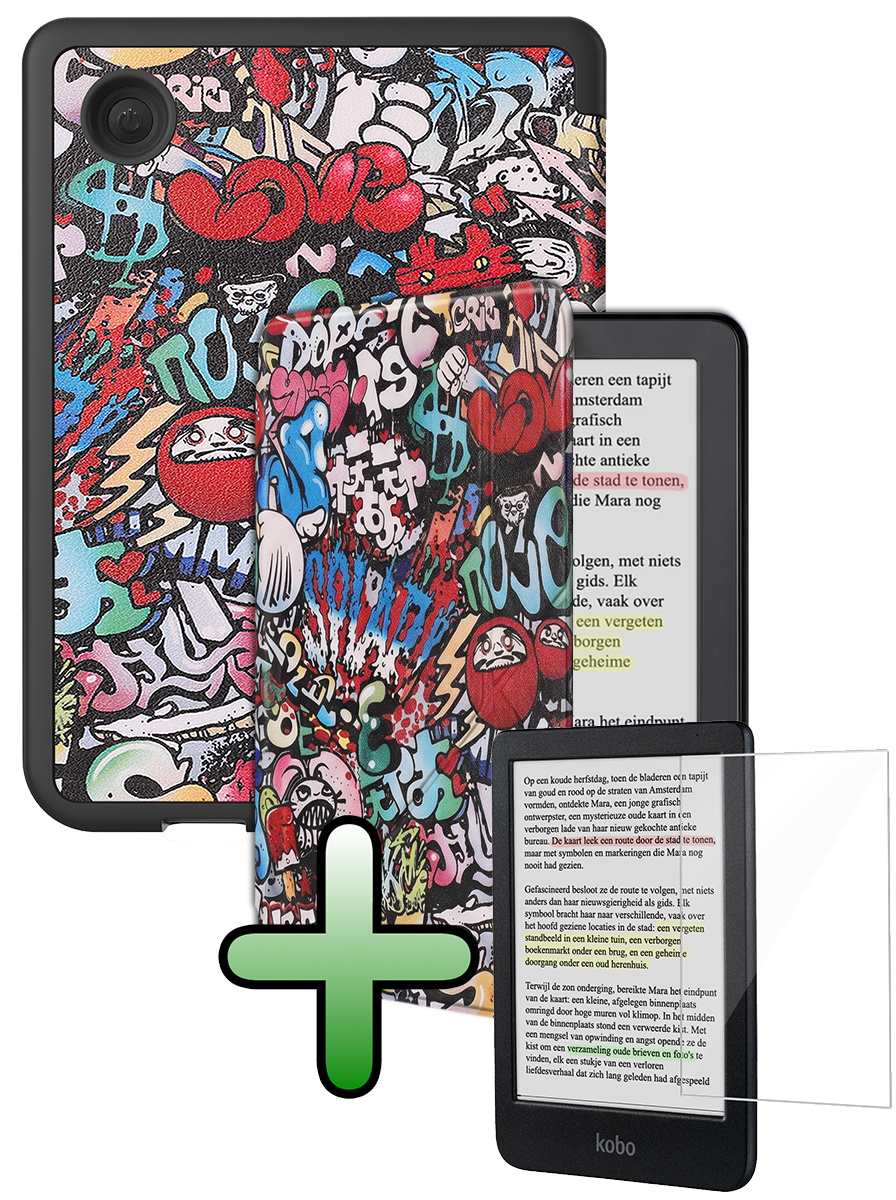 BASEY. BASEY. Kobo Clara Colour Hoesje Trifold Met Screenprotector - Graffity